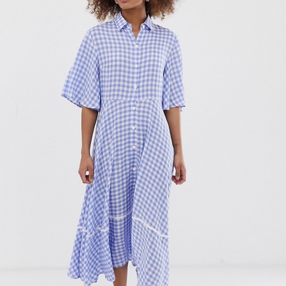 Sister Jane Blue & White Gingham Button Through Midi
Shirt Dress Size M